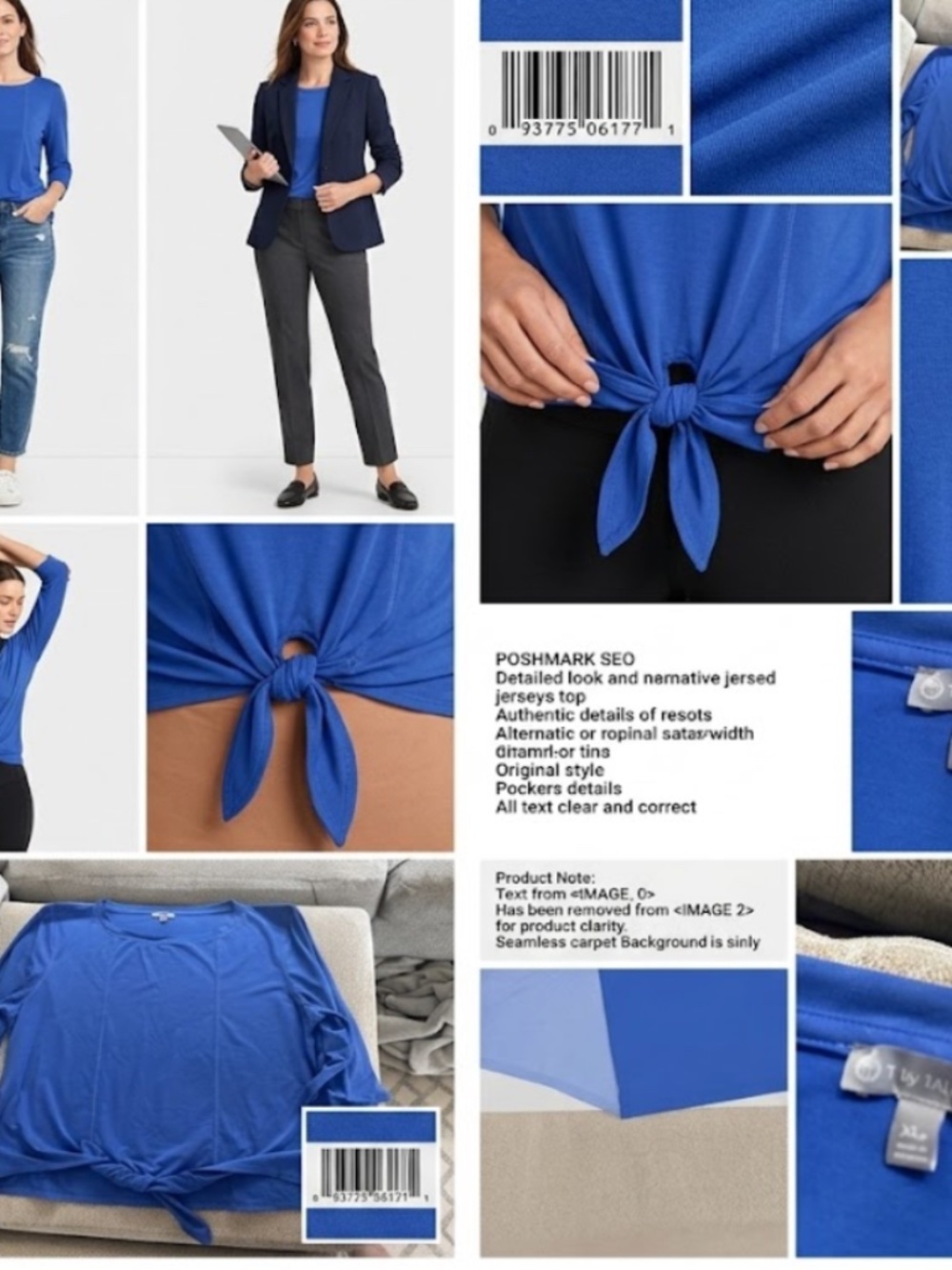 T BY TALBOTS Royal Blue Tie-Front 3/4 Sleeve Top Size XLP Cozy Athletic Weekend
